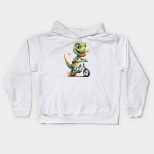 Baby dinosaur riding a bike Kids Hoodie